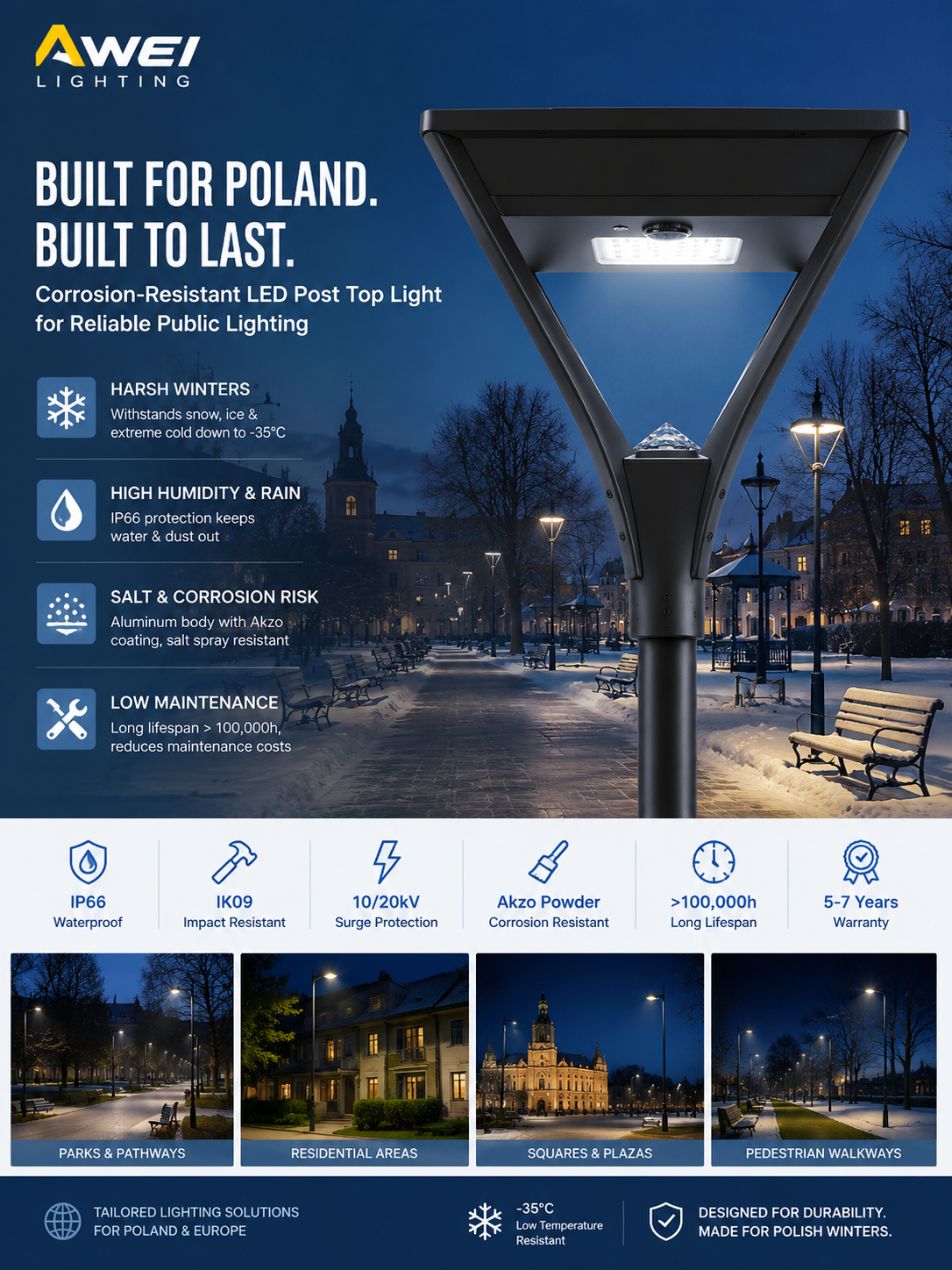 Últimos blogs de la empresa sobre Las luces LED resistentes a la corrosión apoyan el desarrollo de la iluminación pública durante la renovación urbana de Polonia
