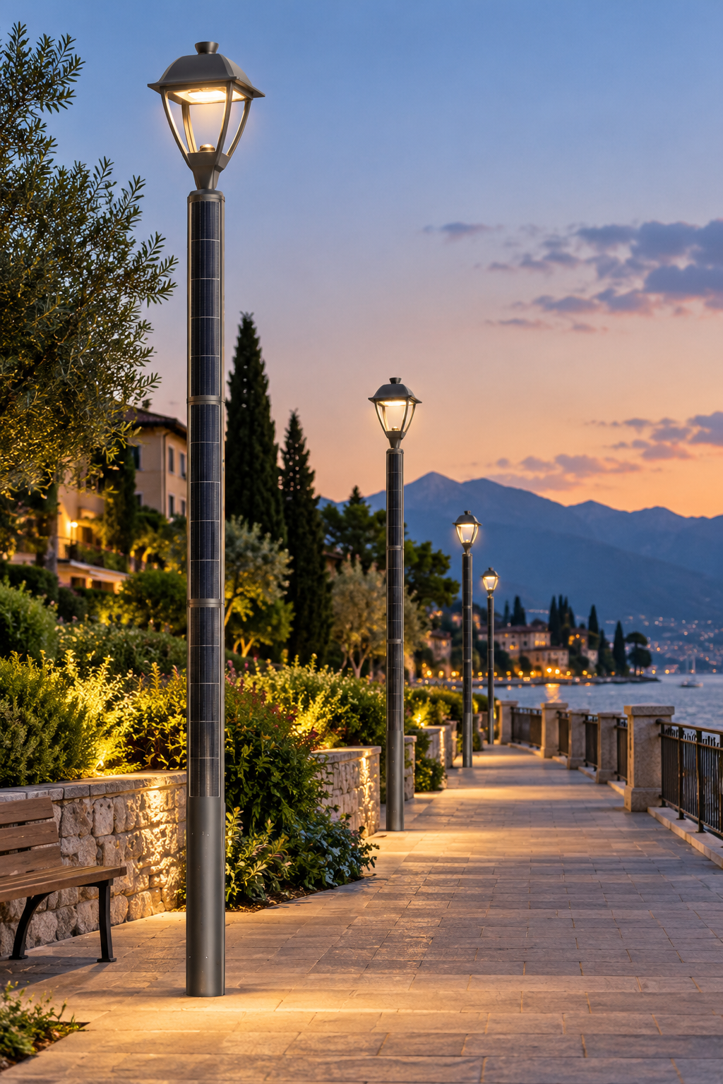 Últimos blogs de la empresa sobre Reducción de la dependencia de las conexiones a la red: Iluminación solar de jardines para zonas peatonales y paisajísticas en Italia.