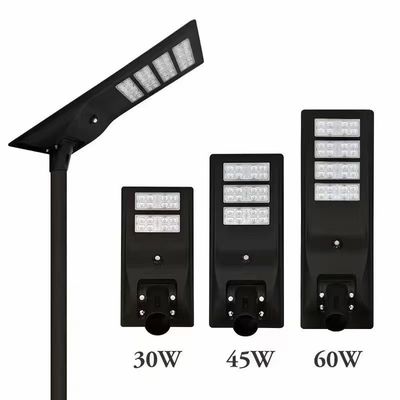 Todos en uno 45W integrado de luz solar LED de la calle con silicio monocristalino, alto flujo luminoso, batería de litio de 12,8V-30AH y control remoto
